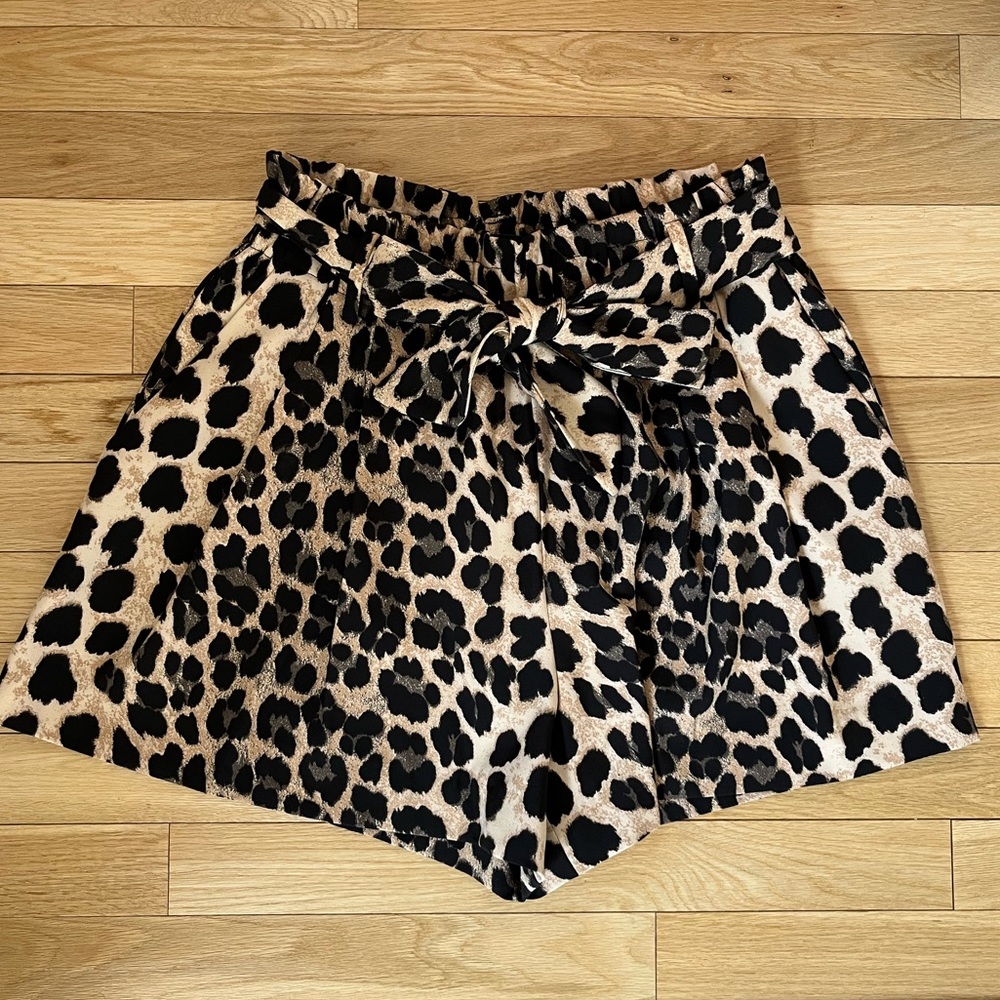 Zara High Waist Leopard Print Shorts - Black and Tan